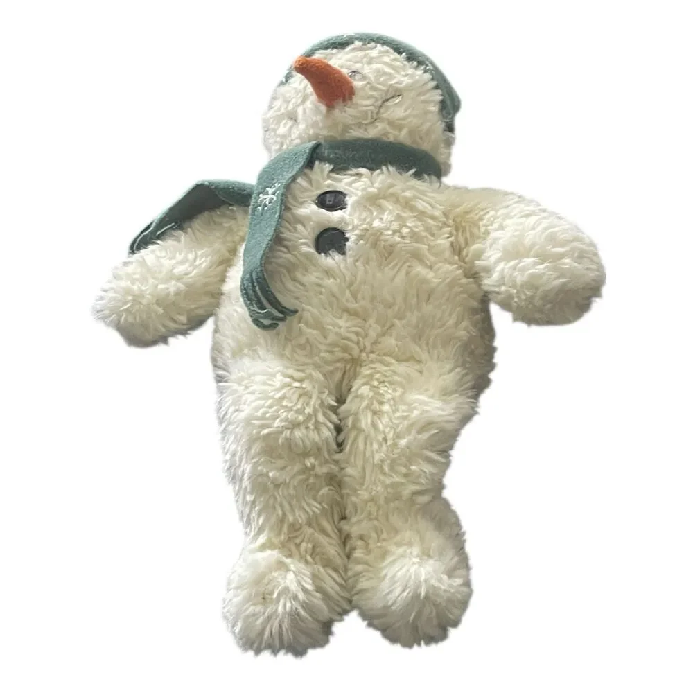 Vintage Gund Kids White Green Fuzzy Snowman With Scarf & Hat Plush Toy OS